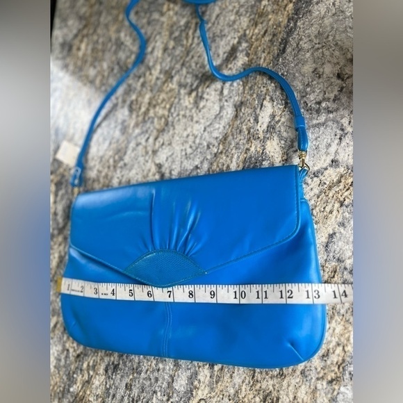 NWT Bag Bazaar Vintage 90’s Turquoise Vegan Leather Clutch Shoulder Bag Purse - Picture 14 of 17